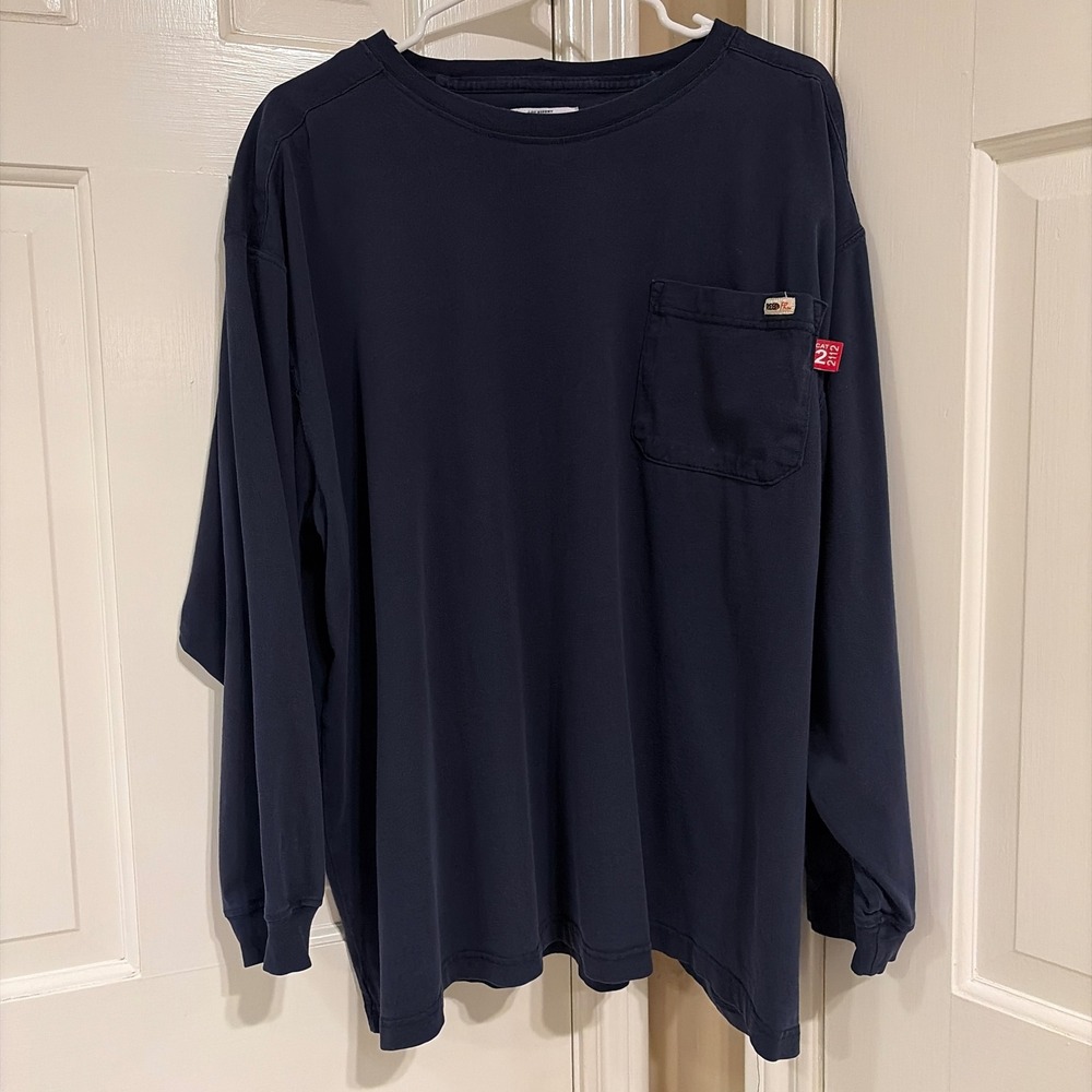 Reed FR Mens Long Sleeve Pocket T-Shirt Navy Blue 2XL Flame Resistant CAT 2